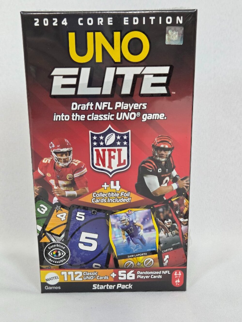 Mattel UNO Elite NFL 2024 Core Edition Starter Pack Sealed Card Game +4 Foils